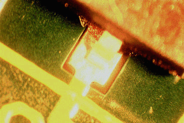 Figure 2: Adhesive contamination on the pad surface caused this solder skip Figure 2: Adhesive contamination on the pad surface caused this solder skip